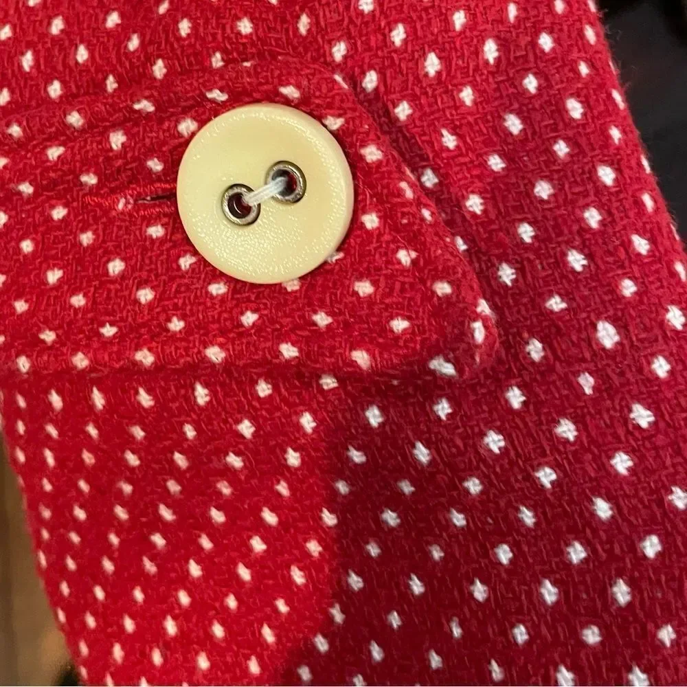 Anthropologie Sanctuary Clothing Retro Red Coat with white Polka Dots